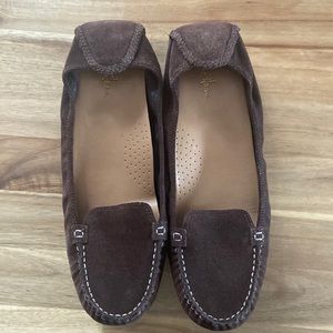 Cole Haan Mercedes Brown Suede Loafer Slip-on Whipstitch Shoes Woman's US 11